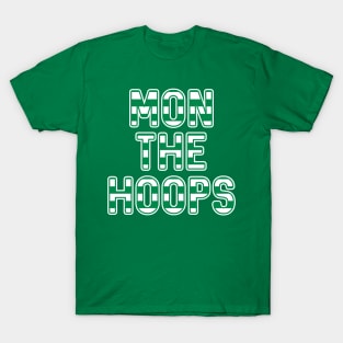 Mon The Hoops, Glasgow Celtic Football Club Green and White Striped Text Design T-Shirt